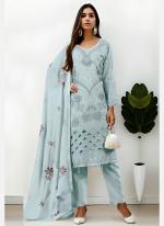 Georgette Sky Blue Casual Wear Embroidery Work Pakistani Salwar Kameez